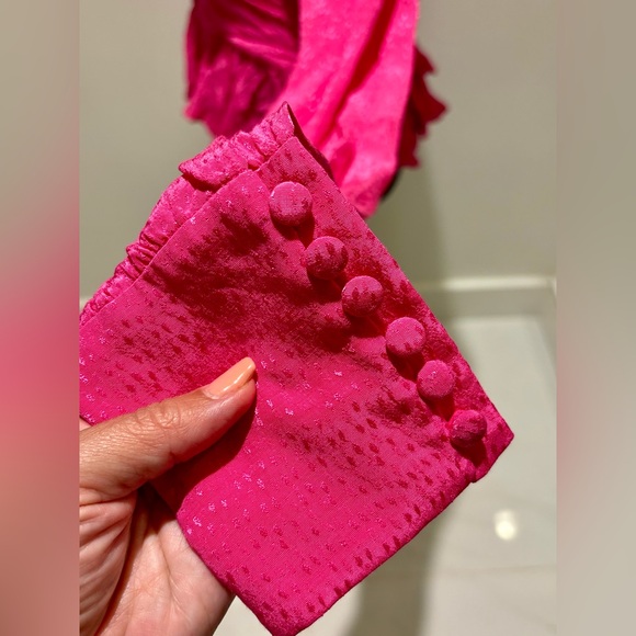 ROTATE Birgerchristensen Fushia long sleeve button v neck top - Picture 7 of 9